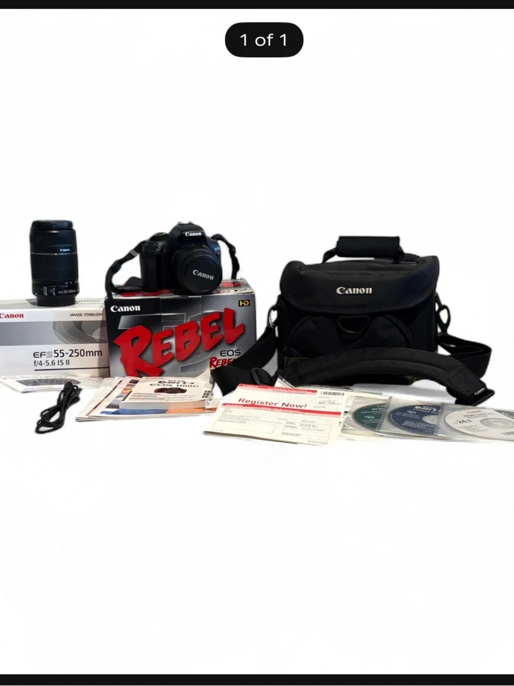 NWT Canon EOS Rebel DSLR Camera Kit with Black Carrying Case and 2 Lens